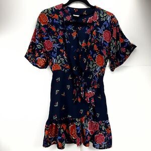 Selfie Leslie women's Blue Floral Print V-Neck Mini faux Wrap Dress Size S